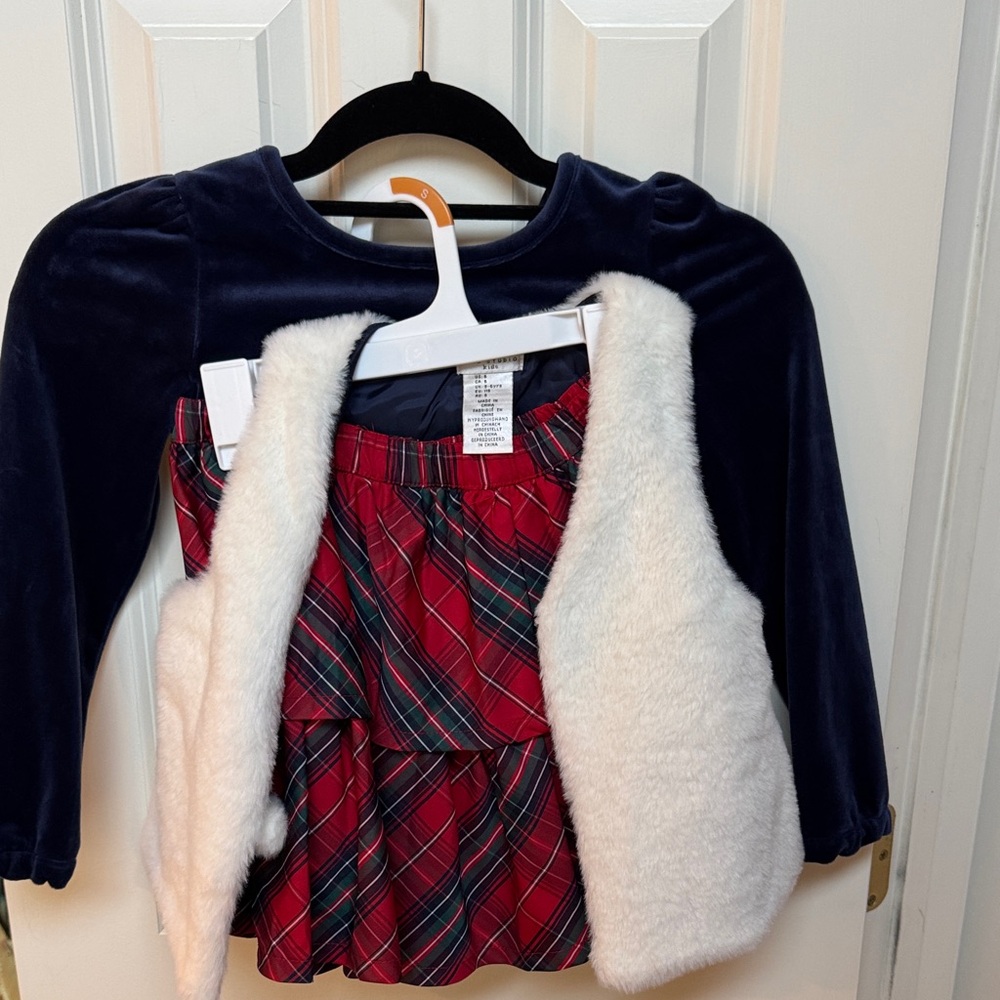 Max Studio Kids Set with Navy Top and Red Plaid Skirt